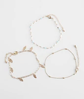 3 Pack Leaf Ankle Bracelet Set