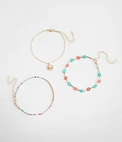 3 Pack Flower Ankle Bracelet Set