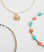 3 Pack Flower Ankle Bracelet Set