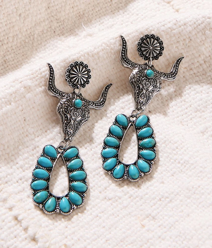 Sterling & Stitch Turquoise Steer Earring