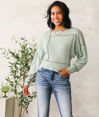 Willow & Root Open Weave Pieced Knit Top