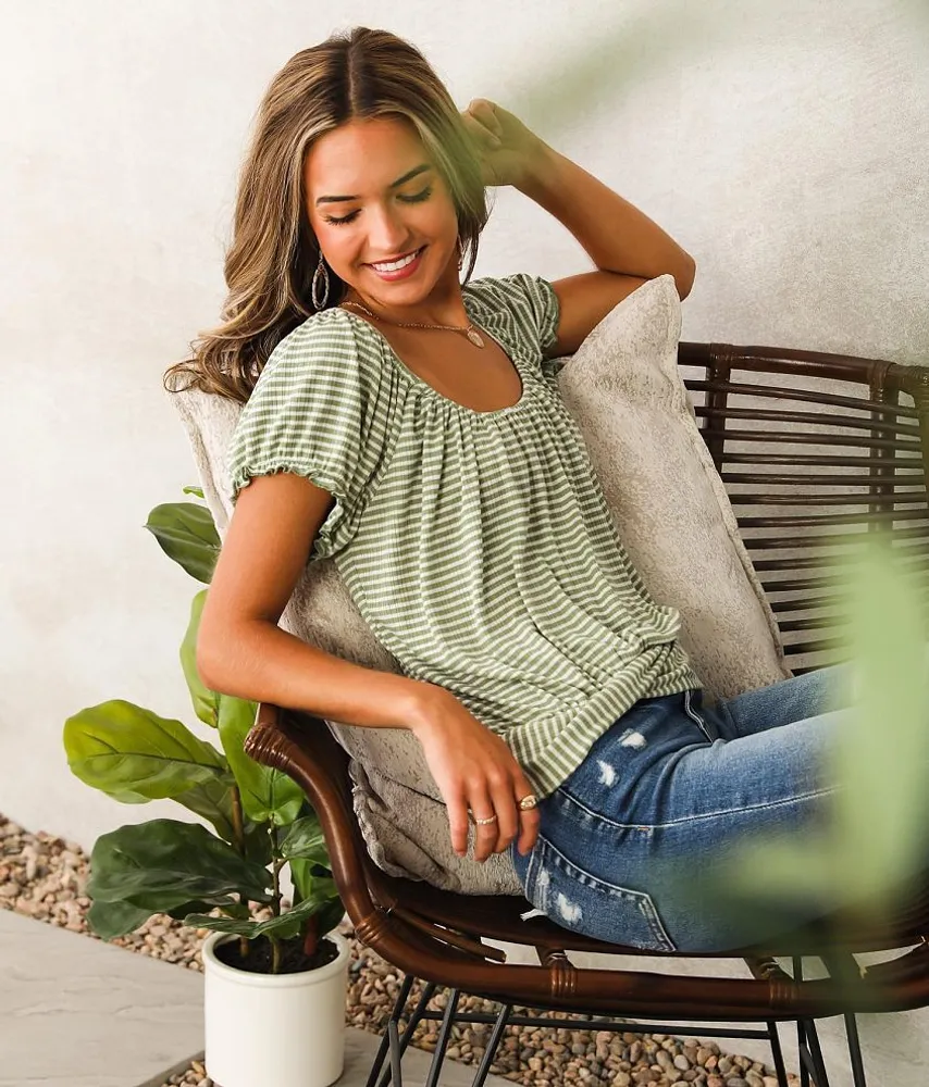 Willow & Root Striped Ruffle Top