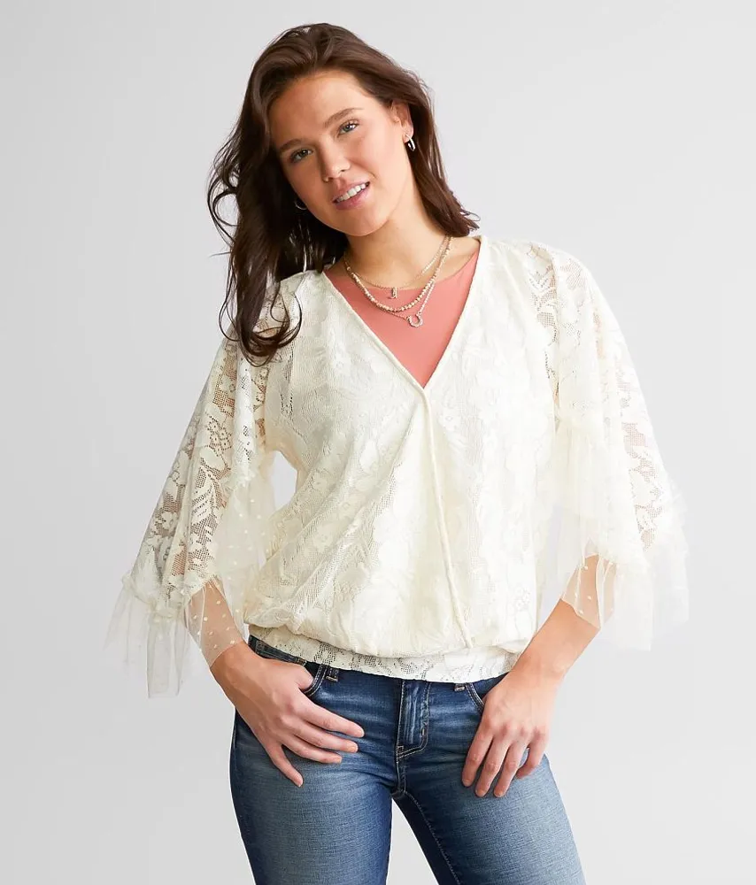 Daytrip Floral Lace Surplice Top