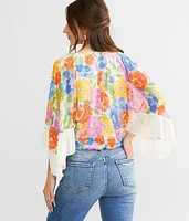 Floral Surplice Mesh Top