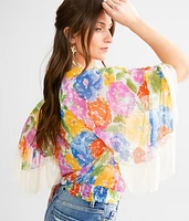 Floral Surplice Mesh Top