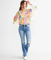 Floral Surplice Mesh Top