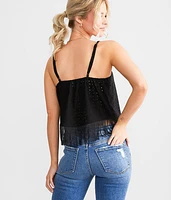 Eyelet Fringe Cropped Tank Top