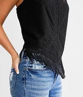 Eyelet Fringe Cropped Tank Top