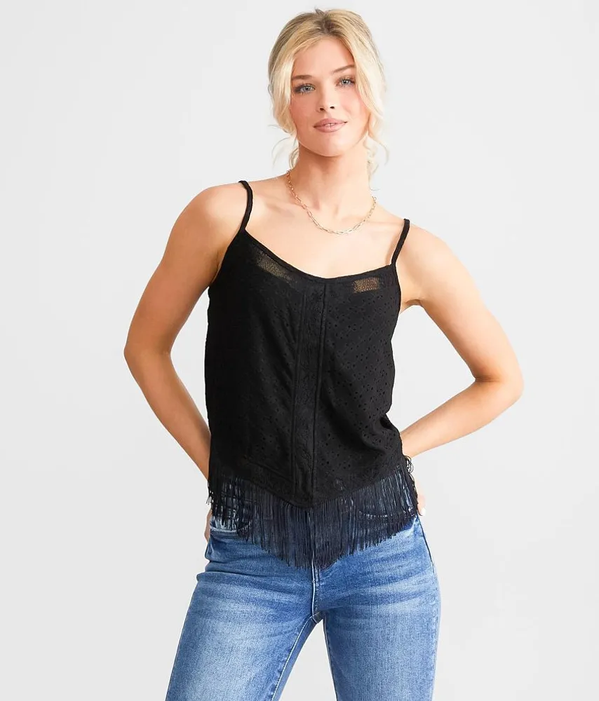 Eyelet Fringe Cropped Tank Top