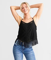 Eyelet Fringe Cropped Tank Top