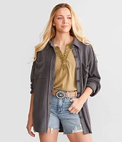 BKE Brushed Rib Knit Oversized Boyfriend Shirt