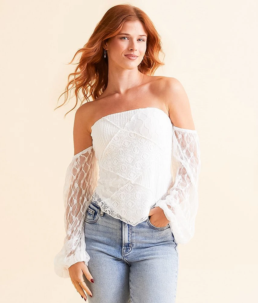 Willow & Root Off The Shoulder Lace Hanky Top