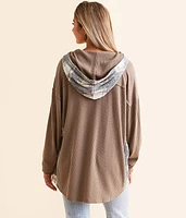 Plaid Waffle Knit Boyfriend Hooded Shirt