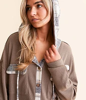 Plaid Waffle Knit Boyfriend Hooded Shirt