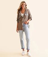 Plaid Waffle Knit Boyfriend Hooded Shirt