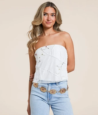 Pieced Floral Mesh Tube Top