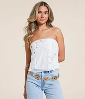 Pieced Floral Mesh Tube Top