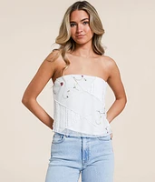 Pieced Floral Mesh Tube Top