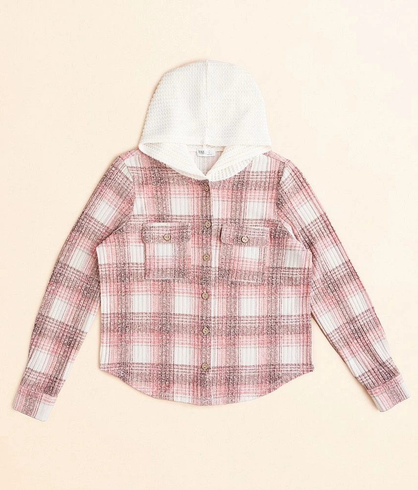 Girls - BKE Plaid Knit Hooded Shirt