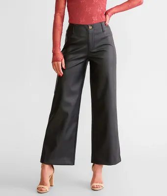 Kan Can High Rise Cropped Wide Leg Pleather Pant