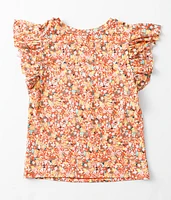 Girls - Floral Ruffle Sleeve Top