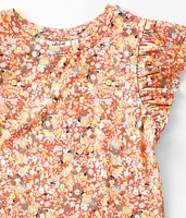 Girls - Floral Ruffle Sleeve Top