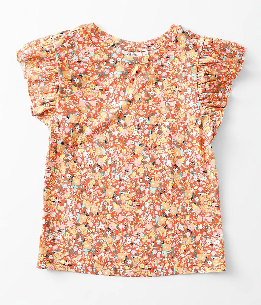 Girls - Floral Ruffle Sleeve Top