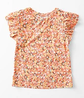 Girls - Floral Ruffle Sleeve Top