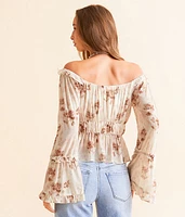 Floral Mesh Ruffle Top