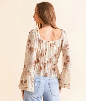 Floral Mesh Ruffle Top