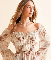 Floral Mesh Ruffle Top