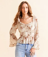 Floral Mesh Ruffle Top