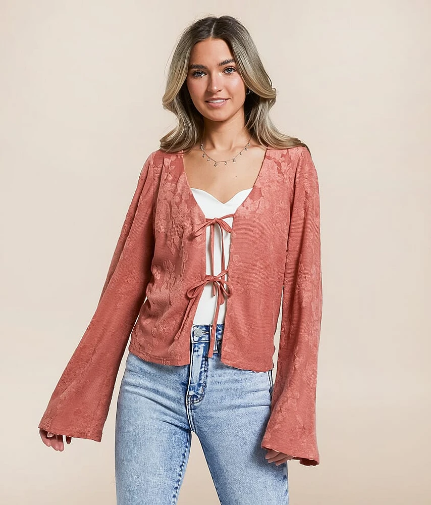 Floral Terry Cloth Front Tie Top