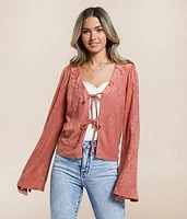 Floral Terry Cloth Front Tie Top