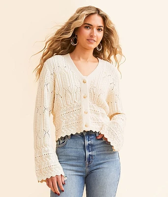 All Favor Pointelle Cropped Cardigan Sweater