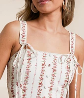 Floral Linen Blend Corset Tank Top