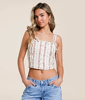 Floral Linen Blend Corset Tank Top