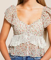 Floral Ruffle Chiffon Cropped Top
