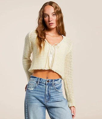 Front Tie Cropped Cardian Sweater