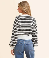Striped Bow Cropped Cardigan Sweater