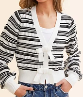 Striped Bow Cropped Cardigan Sweater
