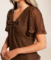 Floral Lace Flutter Sleeve Top