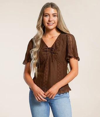 Floral Lace Flutter Sleeve Top