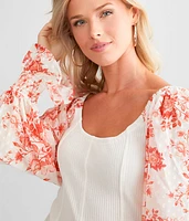 Floral Bubble Sleeve Top