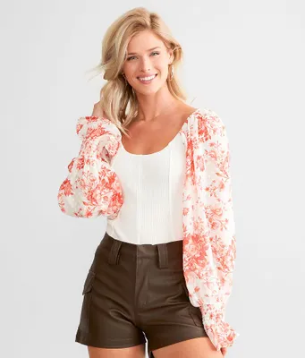Willow & Root Floral Bubble Sleeve Top