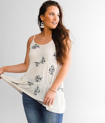 Daytrip Embroidered Babydoll Tank Top