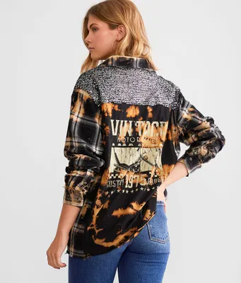La Land Sequins Boyfriend Flannel Shirt