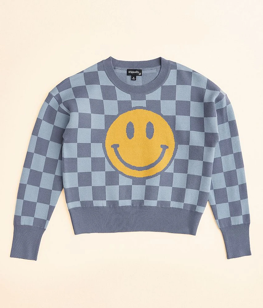 Girls - Originality Smiley Checkered Sweater