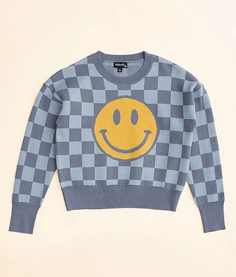 Girls - Originality Smiley Checkered Sweater