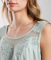 Embroidered Mesh Tank Top